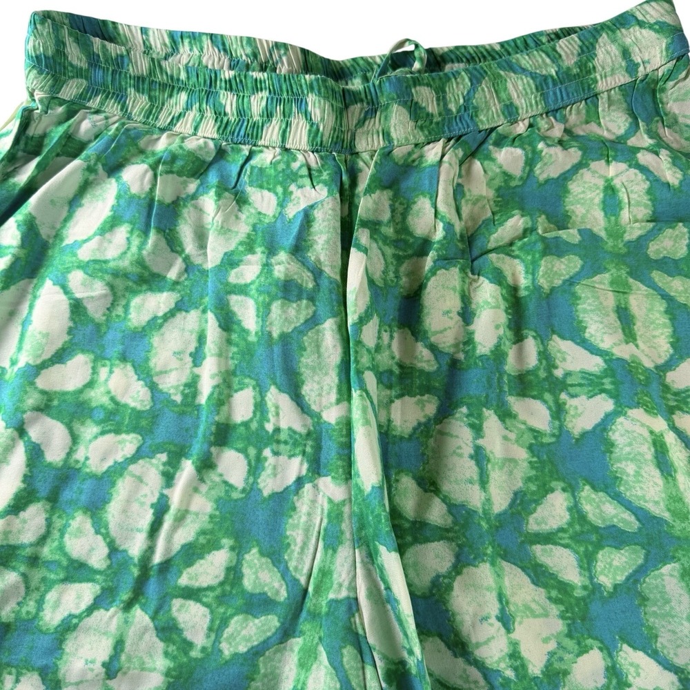 Utsa Women's Size XLarge Wide Leg Green & Turquoise Block Print Drawstring Pants - Picture 3 of 7